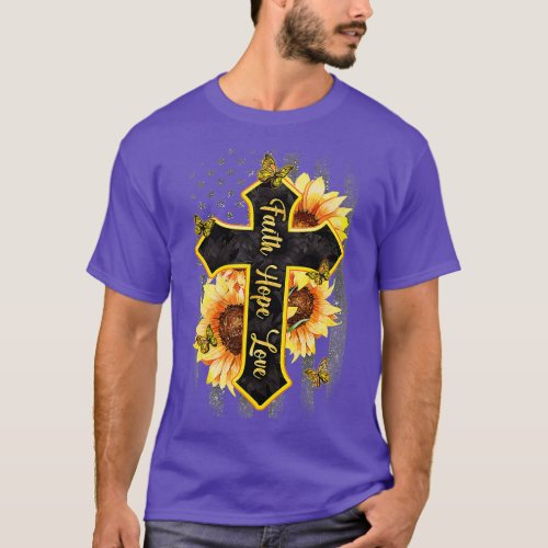 Faith Hope Love American Flag Sunflower Christian  T_Shirt