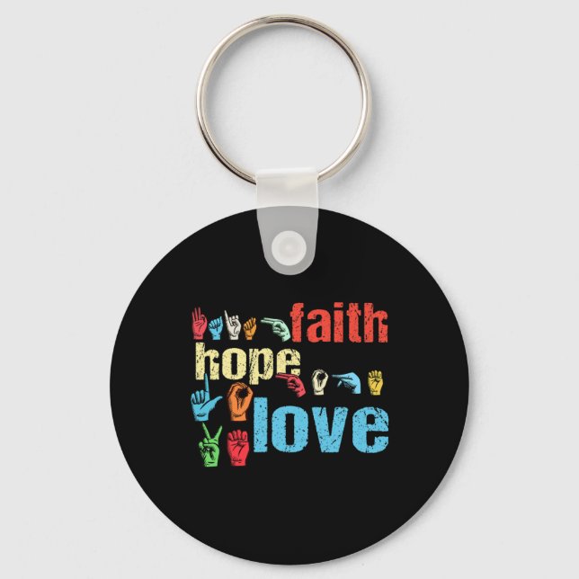 Faith Hope Love American Sign Language Christian E Keychain (Front)