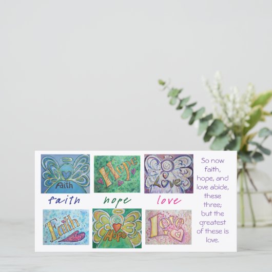 Faith Hope Love Angel Word Art Collage Photo Card (Standing Front)