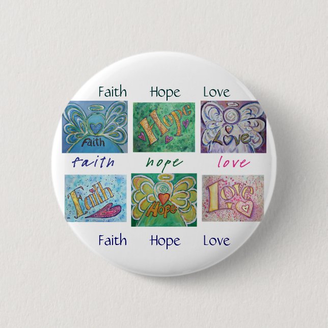 Faith Hope Love Angel Word Collage Button or Pin (Front)