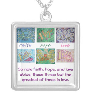 Faith Hope Love Angel Word Collage Jewelry Pendant