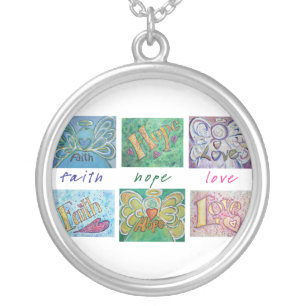 Faith Hope Love Angel Word Collage Jewelry Pendant