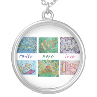 Faith Hope Love Angel Word Collage Jewelry Pendant