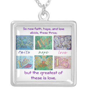 Faith Hope Love Angel Word Collage Jewelry Pendant
