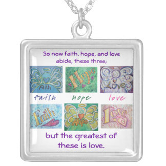 Faith Hope Love Angel Word Collage Jewelry Pendant