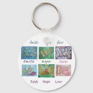 Faith Hope Love Angel Word Collage Keychain