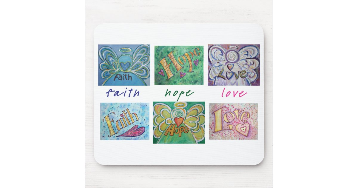 Faith Hope Love Angel Word Collage Mousepad Zazzle Com