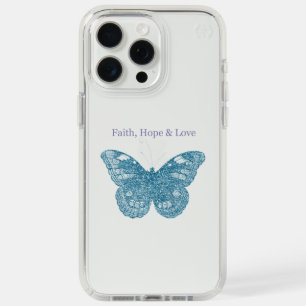 Faith, Hope, Love Aqua Glitter Butterfly iPhone 15 Pro Max Case