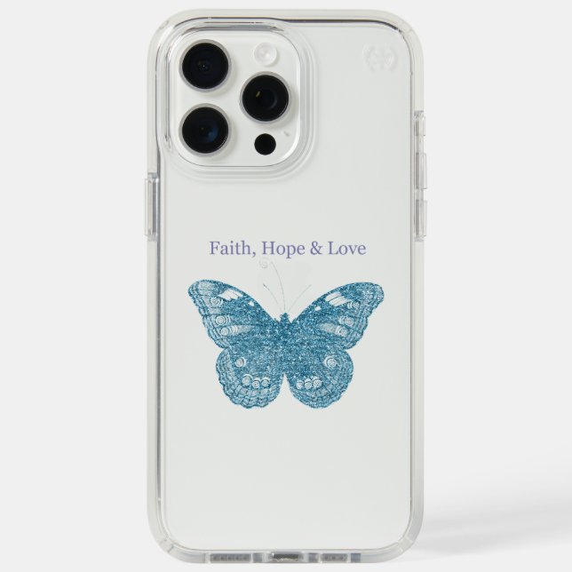Faith, Hope, Love Aqua Glitter Butterfly Speck iPhone Case (Front (White Titanium))