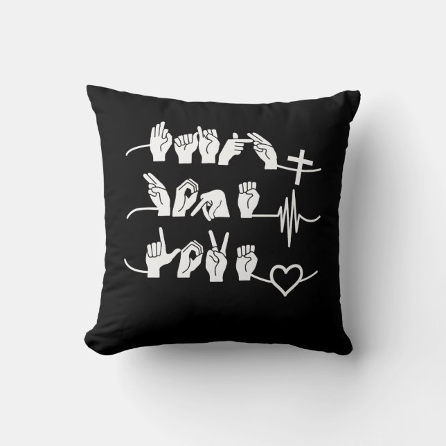Faith Hope Love ASL American Sign Language Throw Pillow (Front)