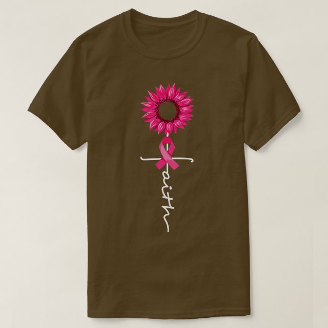 Faith Hope Love Awareness Sunflower Pink Ribbon Wo T-Shirt (Design Front)