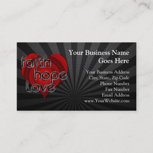 Customizable Faith Hope Love Black/Red Heart Business Cards