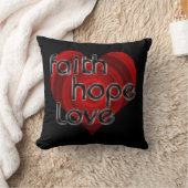 Faith Hope Love Black/Red Heart Throw Pillow (Blanket)