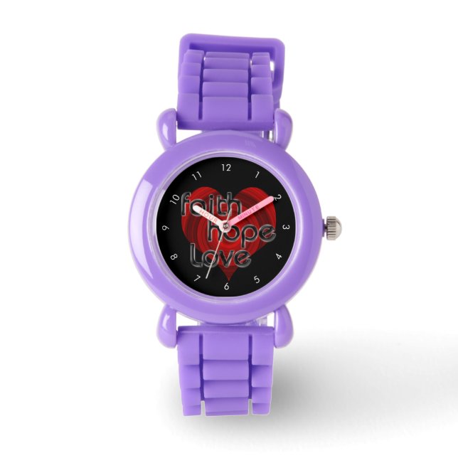 Faith Hope Love, Black/Red Heart Watch (Front)