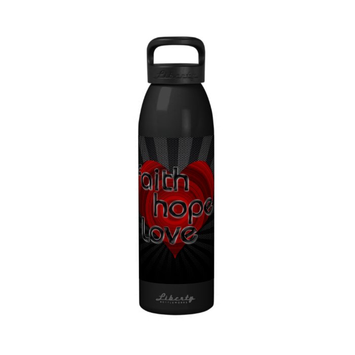 Faith Hope Love Black/Red Heart Water Bottle