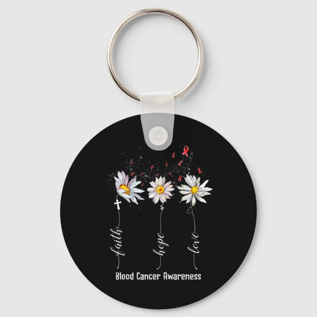 Faith Hope Love Blood Cancer Awareness  Flower Gif Keychain (Front)