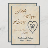 Faith Hope Love Blue Heart Wedding Invitation (Front/Back)