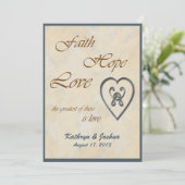 Faith Hope Love Blue Heart Wedding Invitation (Standing Front)