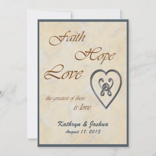 Faith Hope Love Blue Heart Wedding Invitation