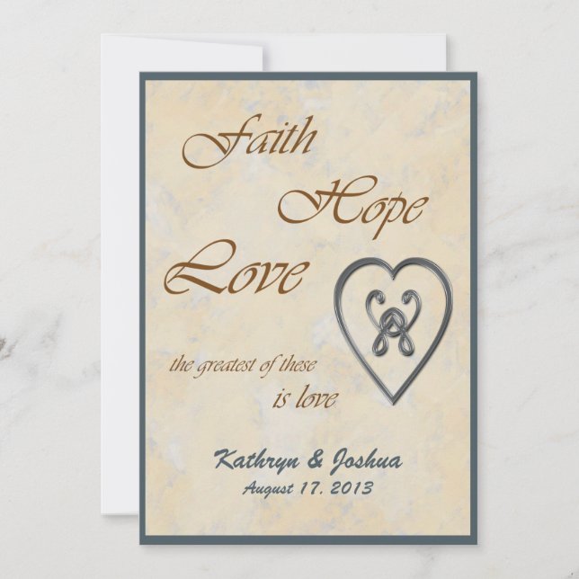 Faith Hope Love Blue Heart Wedding Invitation (Front)