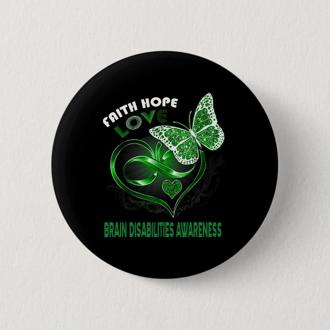Faith Hope Love Brain Disabilities Awareness Heart Button (Front)
