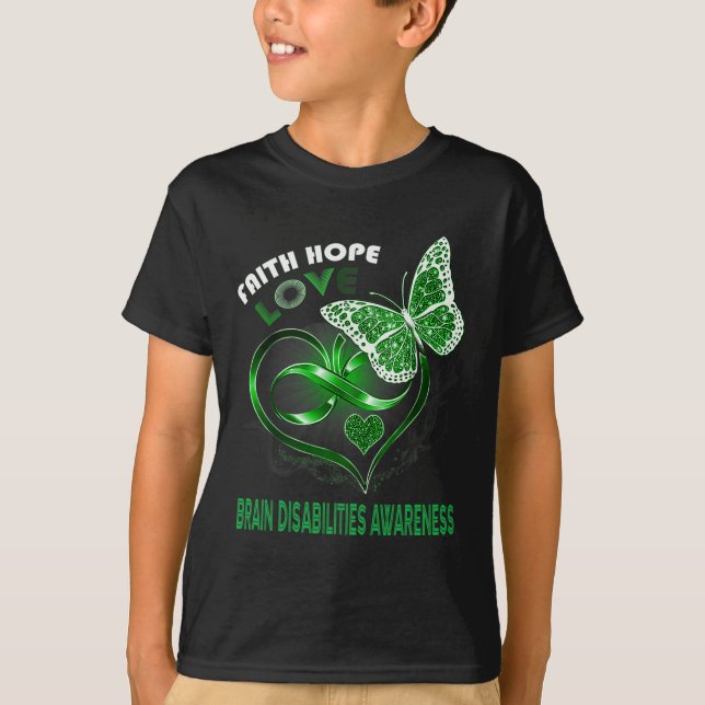 Faith Hope Love Brain Disabilities Awareness Heart T-Shirt (Front)