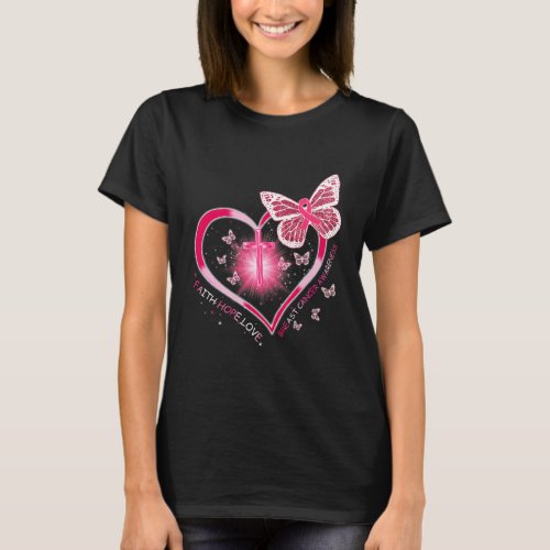 Faith Hope Love Breast Cancer Awareness Butterfly T_Shirt
