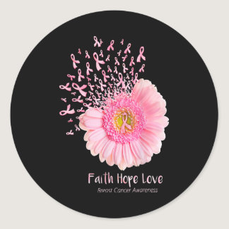 Faith Hope Love Breast Cancer Awareness Flower Pin Classic Round Sticker
