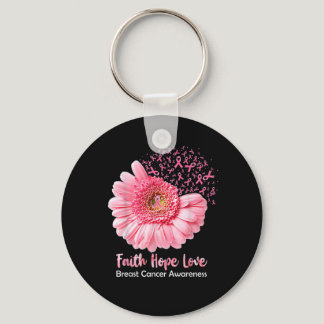 Faith Hope Love Breast Cancer Awareness Flower Pin Keychain