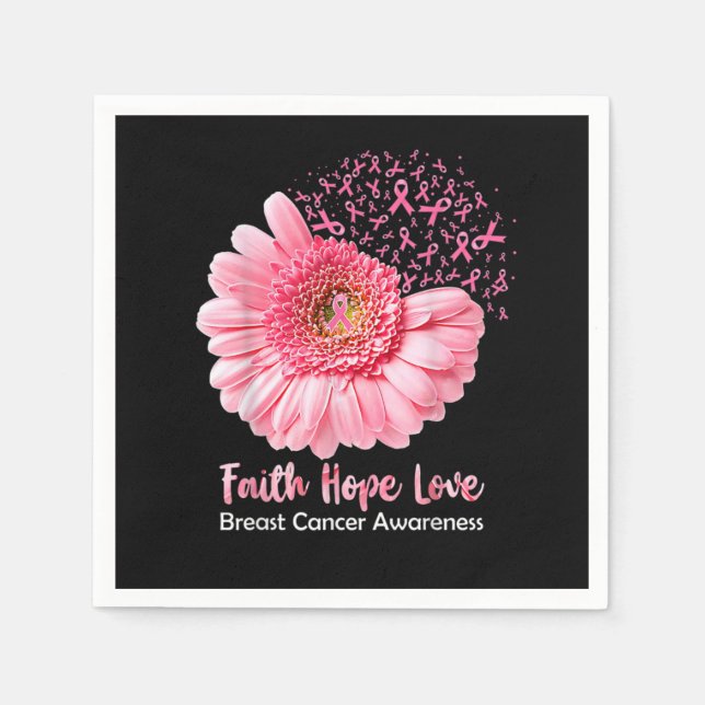 Faith Hope Love Breast Cancer Awareness Flower Pin Napkins (Front)
