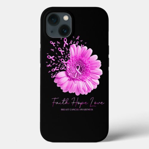 Faith hope love breast cancer awareness flower rib iPhone 13 case
