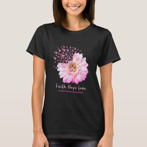 Faith Hope Love Breast Cancer Awareness Flower T_Shirt