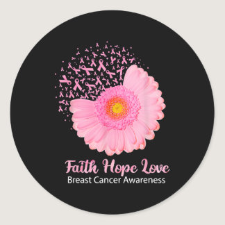 Faith Hope Love Breast Cancer Awareness Ribbon Flo Classic Round Sticker