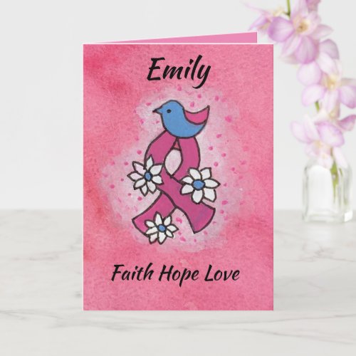Faith Hope Love Breast Cancer Pink Ribbon Card