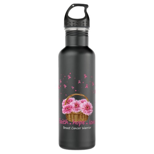 Faith hope love Breast cancer pink ribbons with su Stainless Steel Water Bottle