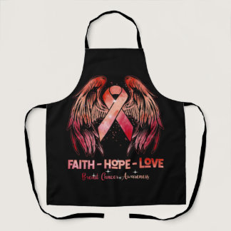 Faith hope love breast cancer pink wings back apron