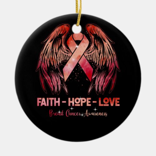 Faith hope love breast cancer pink wings back ceramic ornament