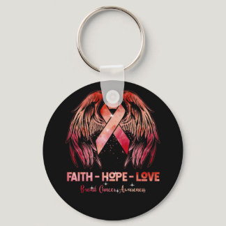 Faith hope love breast cancer pink wings back keychain