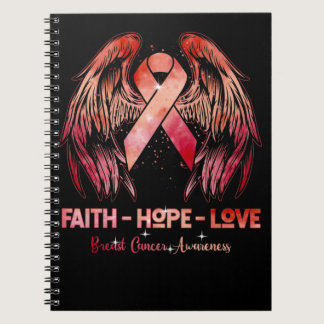 Faith hope love breast cancer pink wings back notebook
