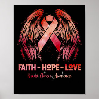Faith hope love breast cancer pink wings back poster