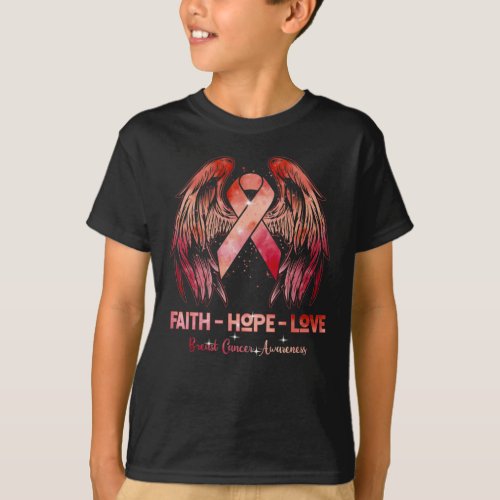Faith hope love breast cancer pink wings back T_Shirt