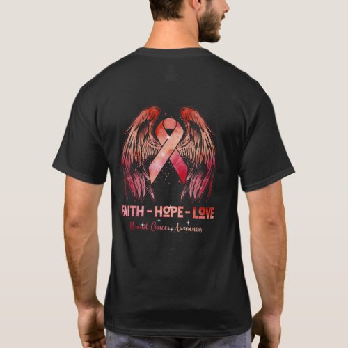 Faith hope love breast cancer pink wings back T_Shirt