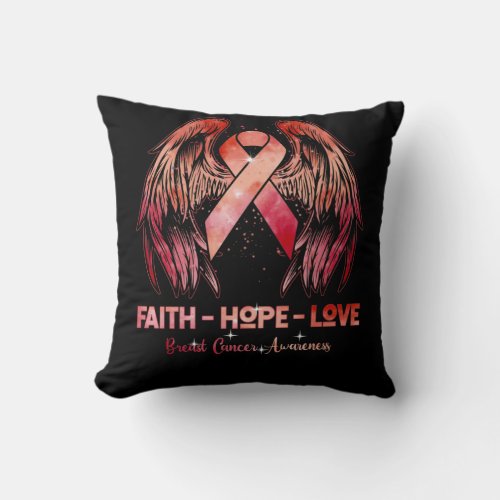 Faith hope love breast cancer pink wings back throw pillow