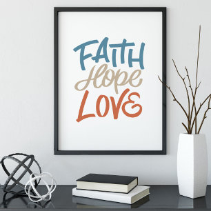 Faith Hope Love Brush Calligraphy Poster