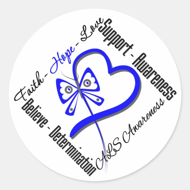 Faith Hope Love Butterfly - ALS Awareness Classic Round Sticker (Front)