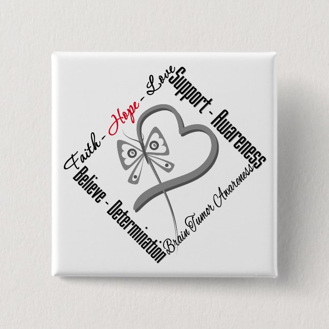 Faith Hope Love Butterfly - Brain Tumor Button (Front)