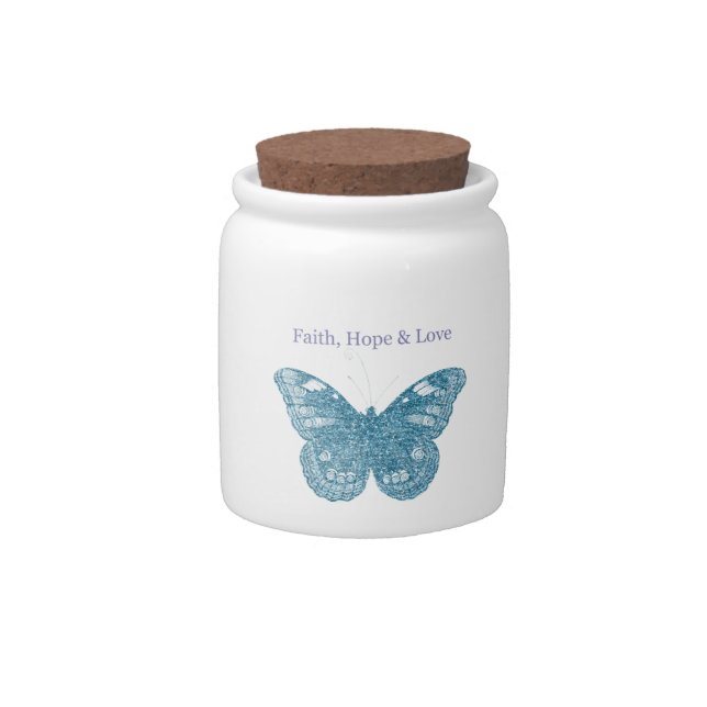 Faith, Hope, Love Butterfly Candy Jar (Front)