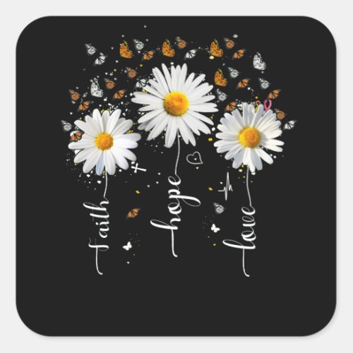 Faith Hope Love Butterfly Daisy Chirstian God Square Sticker