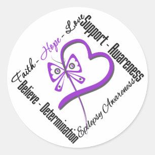 Faith Hope Love Butterfly - Epilepsy Awareness Classic Round Sticker