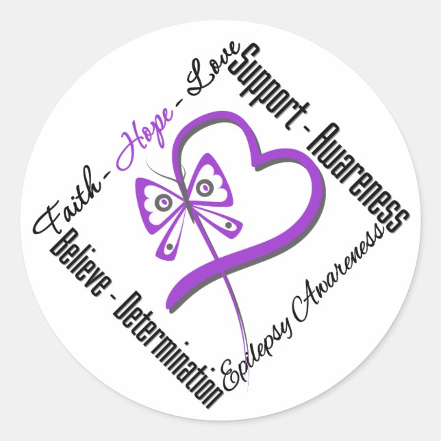 Faith Hope Love Butterfly - Epilepsy Awareness Classic Round Sticker (Front)